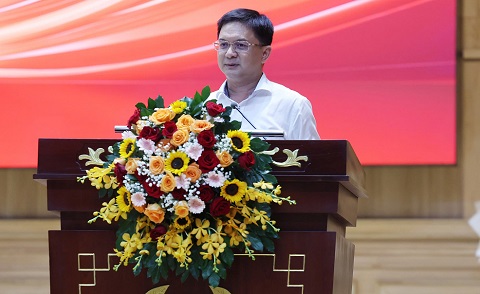 Ủy viên dự khuyết Trung ương Đảng, Phó chủ tịch UBND TP.HCM Nguyễn Mạnh Cường phát biểu tại lễ mừng công 