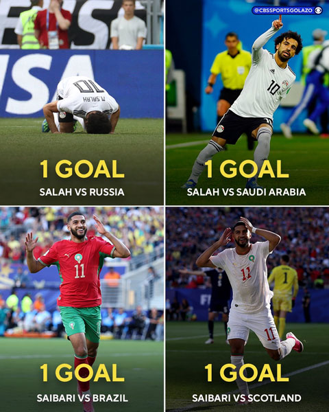 Saibari cân bằng thành tích ghi bàn trong cả hai trận mở màn của một kỳ World Cup của Salah - Ảnh: CBS Sports