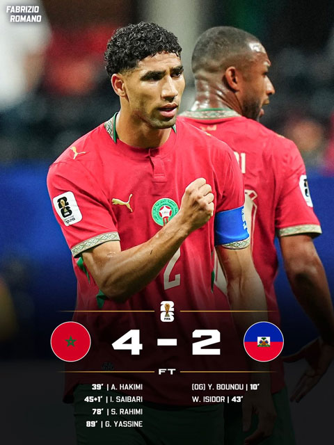 Morocco đánh bại Haiti 4-2 - Ảnh: Fabrizio Romano