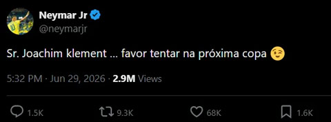 Lời hẹn đầy châm chọc của Neymar với ông Klement sau chiến thắng của Brazil