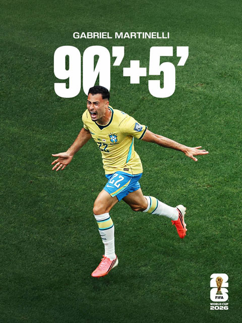 Martinelli ghi bàn ấn định chiến thắng 2-1 cho Brazil ở phút 90+5 - Ảnh: @fifaworldcup_pt
