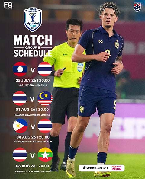 Lịch thi đấu của ĐT Thái Lan tại AFF Cup 2026