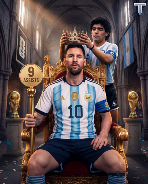 Messi chính thức vượt qua Maradona để trở thành cầu thủ có nhiều kiến tạo nhất lịch sử World Cup - Ảnh: @TouchlineX