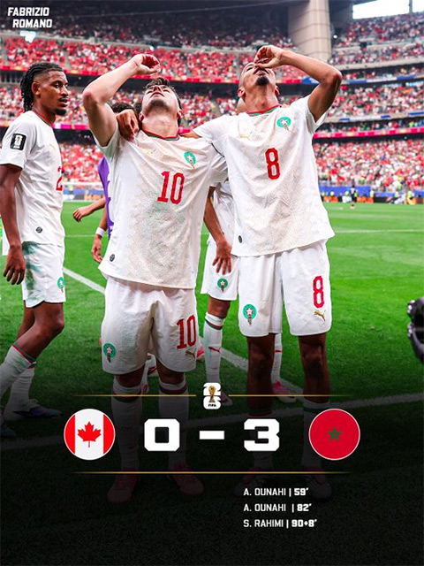 Morocco có chiến thắng thuyết phục trước Canada