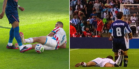 Cầu thủ Paraguay có pha trả đũa với Mbappe giống Beckham năm 1998 nhưng không phải nhận thẻ - Ảnh: The Sun