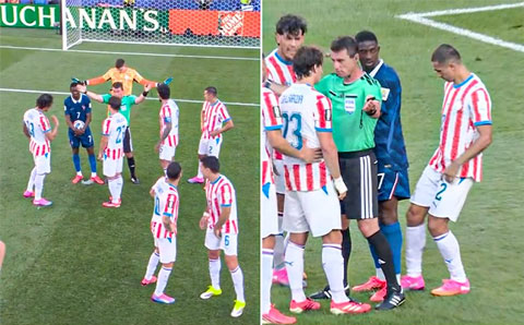 Cầu thủ Paraguay gây áp lực với Dembele và thậm chí còn tác động lên chấm đá phạt đền - Ảnh: ESPN