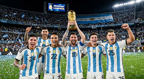Messi vẫn là trung tâm trong lối chơi của Argentina, nhưng các đồng đội đã biết cách tỏa sáng đúng lúc để cùng anh hướng tới việc bảo vệ Cúp vàng thế giới - Ảnh: AI