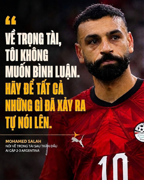 Salah không hài lòng về trọng tài ở trận Ai Cập thua ngược Argentina - Ảnh: @sportv