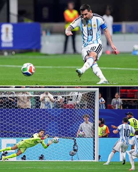 Shobeir ngăn cản thành công quả đá phạt đền của Messi - Ảnh: Sportskeeda