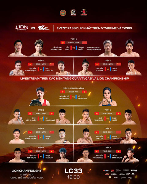 Lịch trình các trận đấu tại LION Championship 33