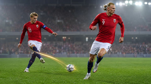 Odegaard chính là nguồn cung cấp bóng đáng gờm nhất cho Haaland - Ảnh: AI