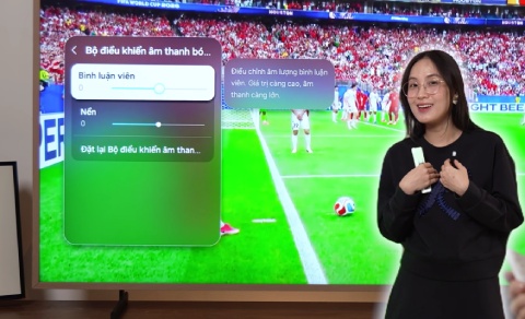 Đan Anh hào hứng trải nghiệm Chế độ Bóng đá AI và Tách âm thanh theo yêu cầu bằng AI trên TV The Frame 65 inch