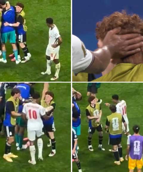 Bellingham bất ngờ tát vào vào phía sau đầu của Valentin Barco bên phía Argentina - Ảnh: meninblazers