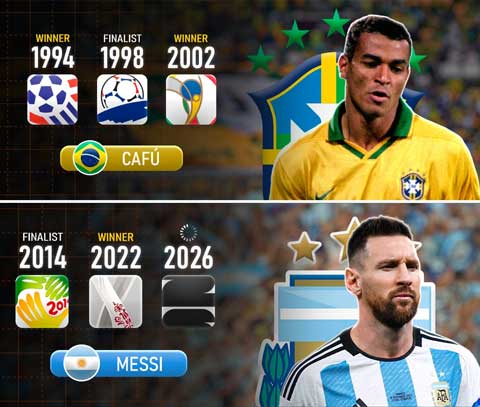 Messi và Cafu sẽ có cùng 3 lần ra sân ở chung kết World Cup - Ảnh: InfinityFootball
