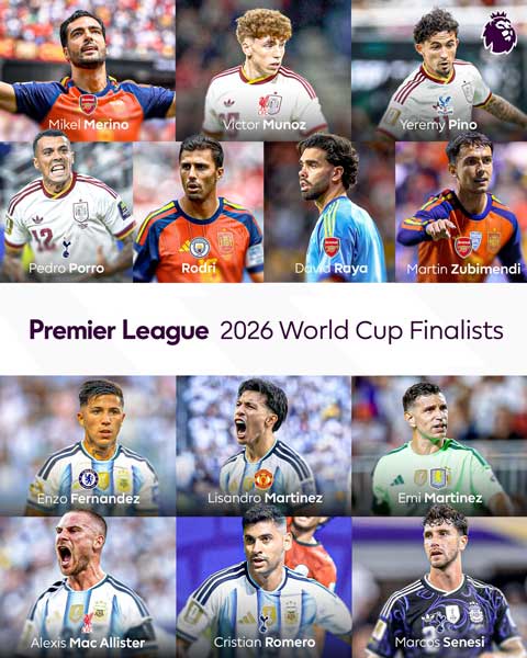 13 cầu thủ Premier League góp mặt ở trận chung kết World Cup 2026 - Ảnh: @TitusTomna28533