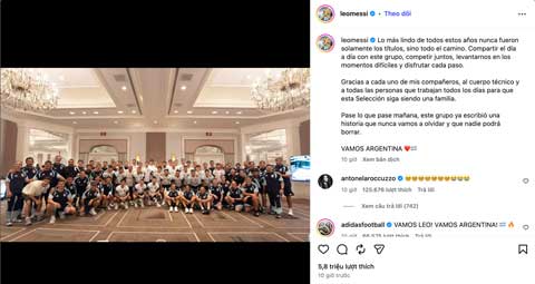 Messi gửi thông điệp tri ân tới toàn bộ ĐT Argentina - Ảnh: Instagram nhân vật