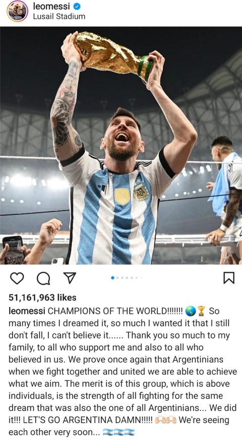 Messi đăng lại nguyên văn các bài đăng cũ 4 năm về trước khi Argentina vô địch ở Qatar