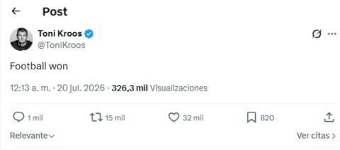 Bài đăng của Toni Kroos trên X