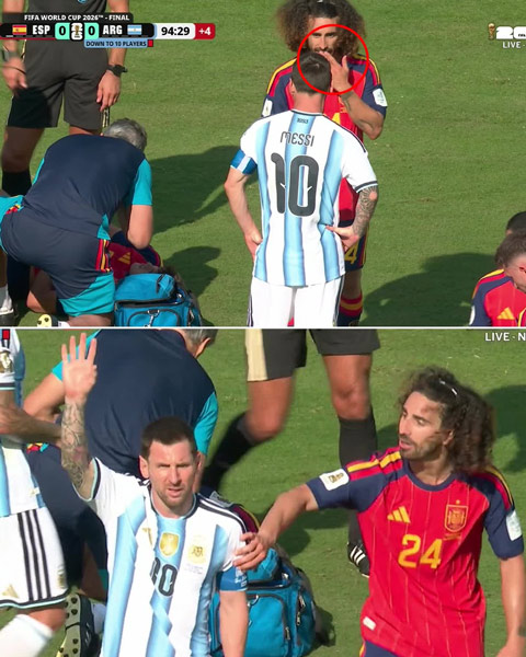 Messi giơ tay mách trọng tài trường hợp của Cucurella