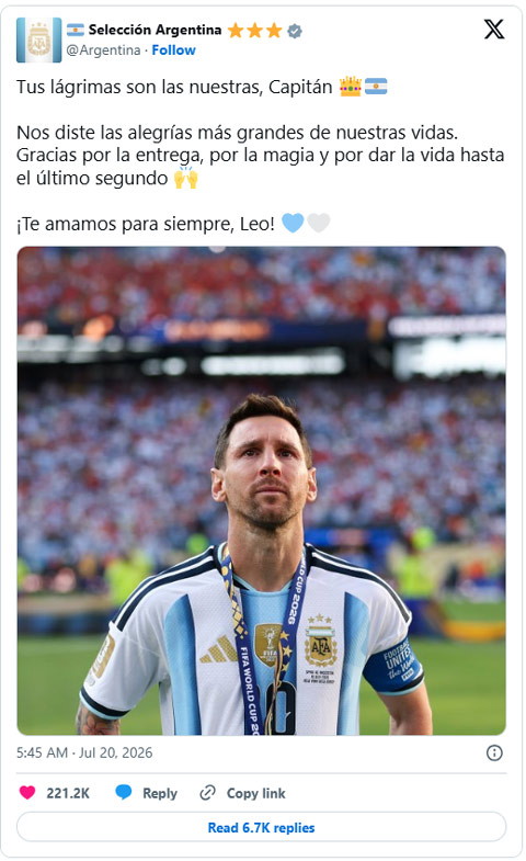 Argentina tri ân Messi trên mạng xã hội