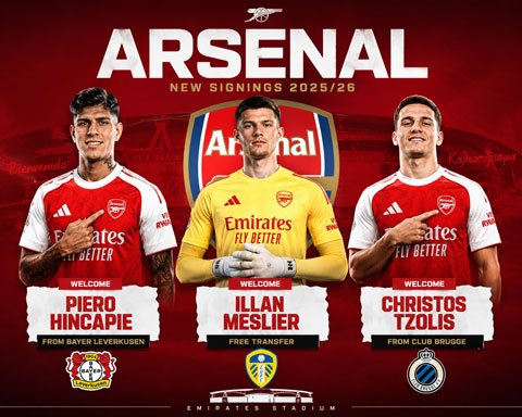 Arsenal đã mang về 3 tân binh ở hè 2026