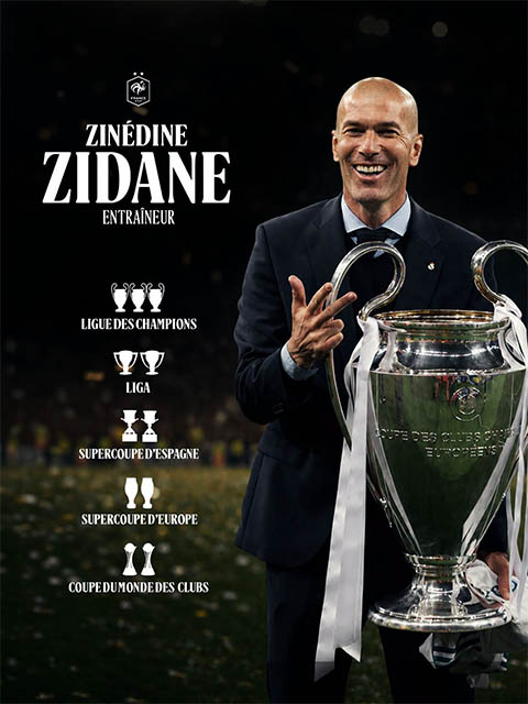 Cơ nghiệp của Zizou trên băng ghế chỉ đạo, trước khi dẫn dắt ĐT Pháp: 3 chức VĐ Champions League, 2 La Liga, 2 Siêu cúp châu Âu, 2 FIFA Club World Cup