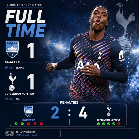 Tottenham hòa Sydney FC trong 90 phút và thắng sau loạt luân lưu - Ảnh: @FTextraTime