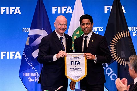 Al-Khelaifi và Infantino xuất hiện cùng nhau tại một sự kiện của FIFA