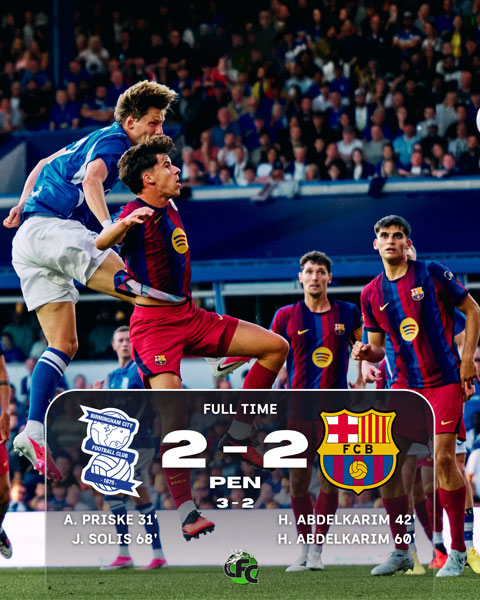 Barca bị Birmingham cầm hòa trong 90 phút rồi thua sau loạt luân lưu - Ảnh: @CUPID_FC