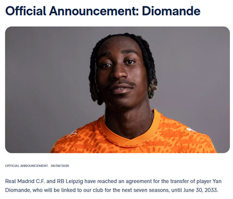Thông báo của Real Madrid ở vụ Diomande