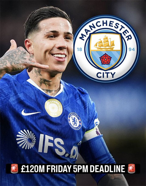Man CIty phải chi 120 triệu bảng trước 17h00 ngày thứ Sáu nếu muốn có Enzo Fernandez