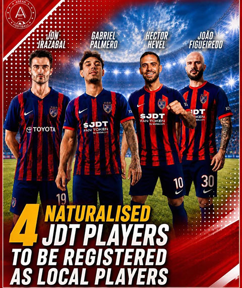 4 cầu thủ nhập tịch được JDT đăng ký theo tư cách nội binh