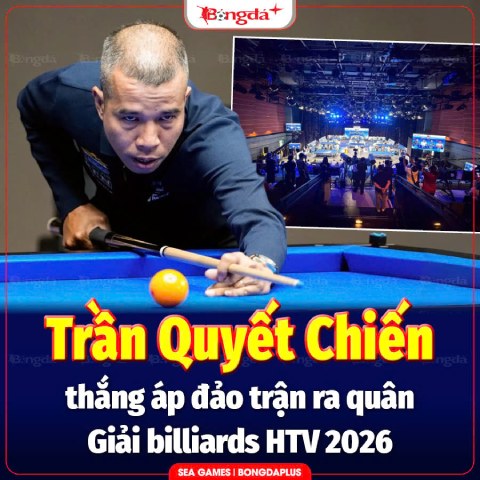 Cơ thủ số 1 Trần Quyết Chiến có trận ra quân đánh bại Võ Minh Sang 35-18 Ảnh: HTV Thể Thao