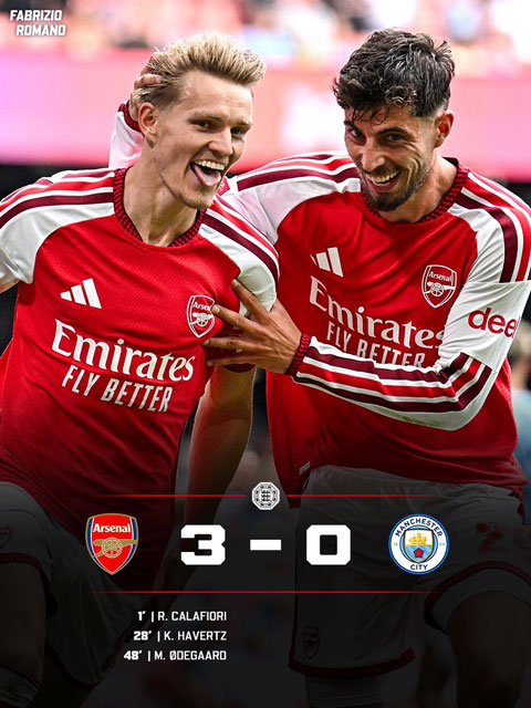 Man City thua thảm Arsenal ở trận tranh Siêu Cúp Anh 2026 - Ảnh: Fabrizio Romano