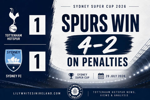 Tottenham lên ngôi tại Sydney Super Cup 2026 sau khi đánh bại Sydney FC trong trận chung kết - Ảnh: lilywhitesinireland
