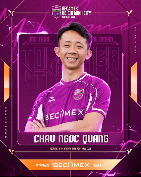 Châu Ngọc Quang chính thức đầu quân cho Becamex TP.HCM. Ảnh: FBNV