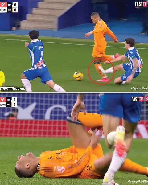 Carlos Romero không bị đuổi vì pha tắc bóng với Mbappe, và chính anh này sau đó ghi bàn hạ Real Madrid. Ảnh: Instagram