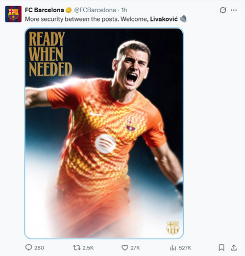 Thông báo của Barca về Livakovic trên trang X 