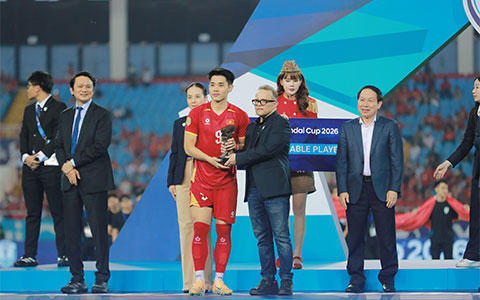 Đình Bắc là cầu thủ có tổng điểm cao nhất trong đội hình tiêu biểu AFF Cup 2026 - Ảnh: Đức Cường 