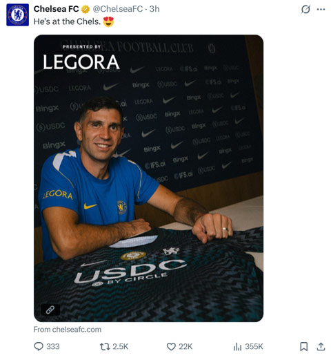 Martinez sẽ mặc áo số 26 tại Chelsea