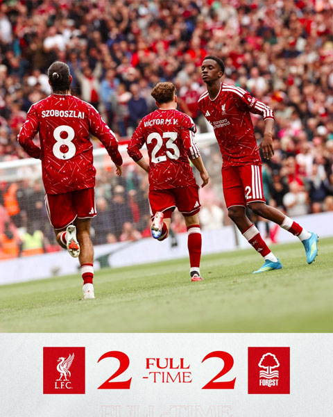 Liverpool vừa bị Nottingham cầm hòa 2-2 và đây đã là trận thứ hai liên tiếp họ không thắng do thiếu sự chắc chắn ở tuyến giữa - Ảnh: @LFC