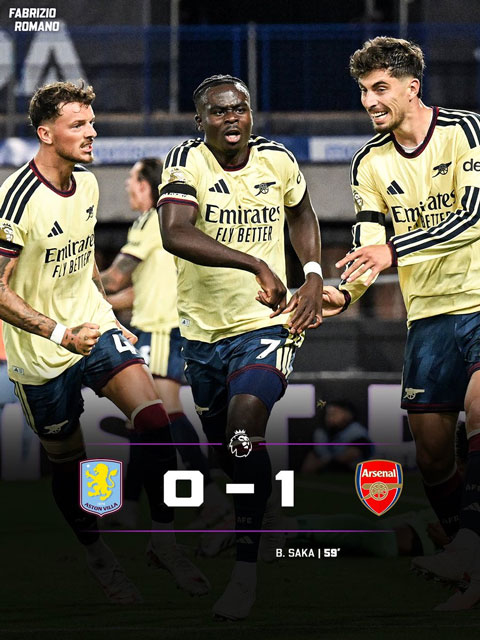 Arsenal đánh bại Aston Villa tới tỷ số 1-0 - Ảnh: Fabrizio Romano