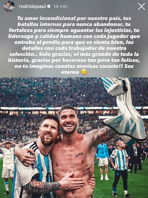 Thông điệp từ "người cận vệ" De Paul gửi tới Messi. Ảnh: X