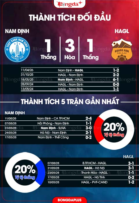 Thành tích đối đầu Nam Định vs HAGL 
