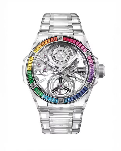 Cận cảnh chiếc đồng hồ Big Bang Integrated Tourbillon Sapphire Rainbow