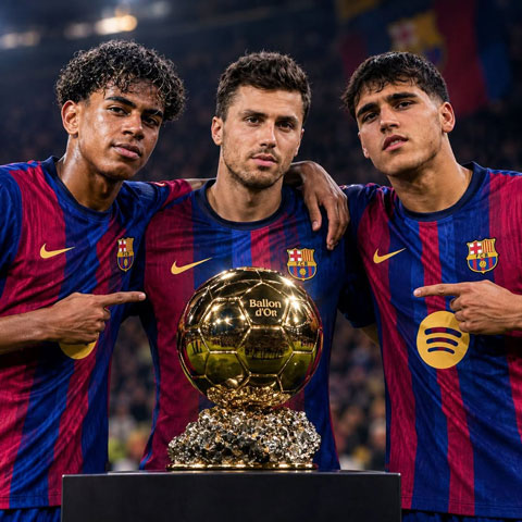 Yamal, Rodri và Cubarsi là những niềm hy vọng giành Quả Bóng Vàng của Barca - Ảnh: De DON SHOW