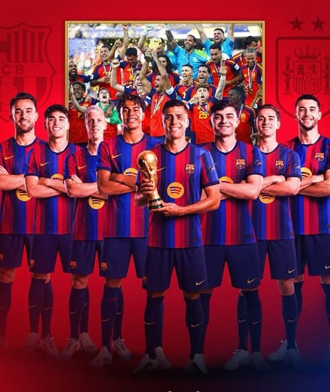 Trong đội hình vô địch World Cup 2026 của ĐT Tây Ban Nha, có tới 8 cầu thủ Barca. Ảnh: Instagram