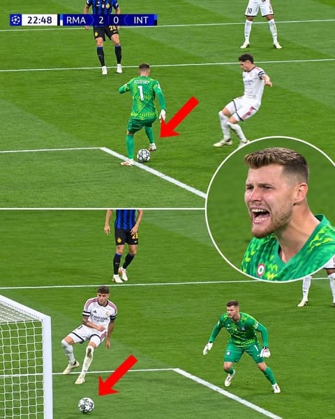 Fede Valverde ghi bàn thứ 2 cho Real Madrid sau pha tạo áp lực với thủ thành Josep Martinez. Ảnh: Footflix 90