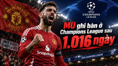 MU chấm dứt cơn khát bàn thắng kéo dài 1.016 ngày ở Champions League