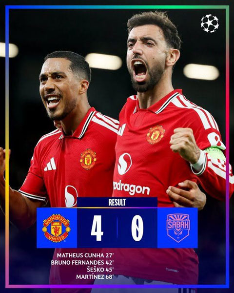 MU có chiến thắng đậm ở ngày ra quân Champions League 2026/27 - Ảnh: @ChampionsLeague